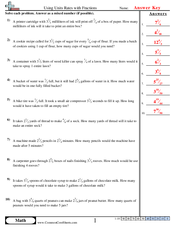  - Using Unit Rates with Fractions worksheet